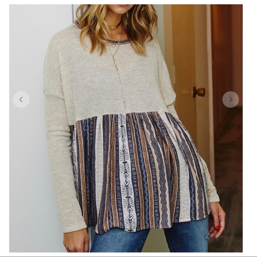 Boho chic Ethnic print color block tunic top - Picture 7 of 7